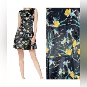 Bar lll Printed Black Floral Fit & Flare Satin Silky Dress Size XS